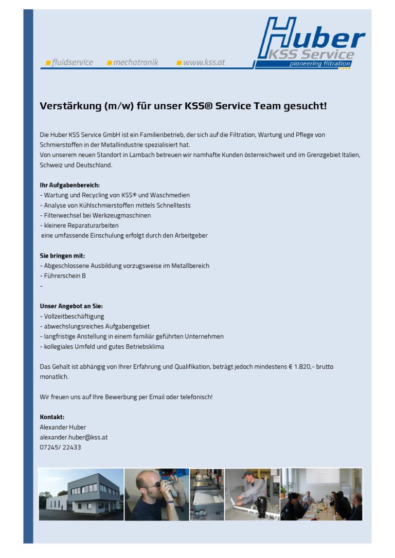 Stellenanzeige kss service 2016